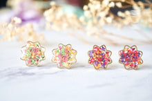Real Pressed Flowers and Resin Flower Stud Earrings in Party Mix