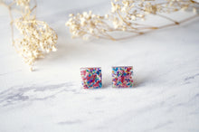 Real Dried Flowers and Resin Square Stud Earrings in Red Mix
