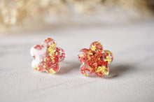 Real Dried Flowers and Resin Flower Shaped Stud Earrings in Yellow and Red