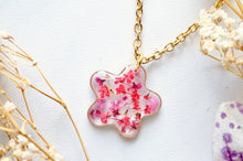 Real Dried Flowers in Resin Necklace, Small Gold Frame in Pinks and Reds