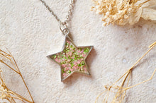 Real Pressed Flower and Resin Star Necklace in Pink Green