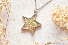 Real Pressed Flower and Resin Star Necklace in Pink Green