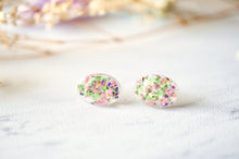 Real Dried Flowers and Resin Oval Stud Earrings in Purple Pink Green