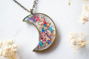 Real Dried Flowers and Resin Moon Necklace in Party Mix