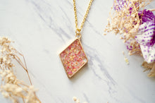 Real Dried Flowers and Resin Necklace Gold Diamond in Pinks, Orange, Gold Foil