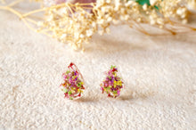 Real Dried Flowers and Resin Teardrop Stud Earrings in Pink Purple Yellow Red Green