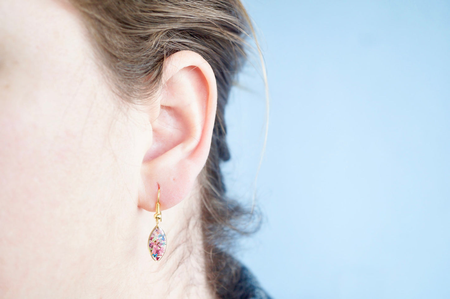 Real Dried Flowers and Resin Earrings in Gold and Party Mix