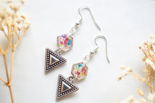 Real Dried Flowers and Resin Earrings in Silver and Party Mix with Tribal Boho Arrowhead