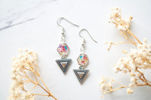 Real Dried Flowers and Resin Earrings in Silver and Party Mix with Tribal Boho Arrowhead