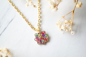 Real Dried Flowers and Resin Necklace, Tiny Gold Flower in Party Mix