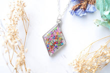 Real Pressed Flower and Resin Necklace Silver Diamond in Party Mix