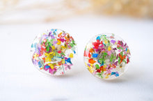 Real Dried Flowers and Resin Circle Stud Earrings in Party Mix