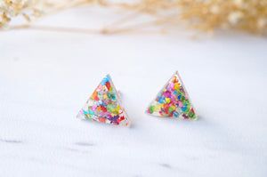 Real Dried Flowers and Resin Triangle Stud Earrings in Party Mix