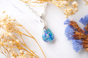 Real Dried Flowers in Teardrop Resin Necklace in Blue Mint Teal Purple