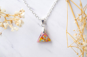 Real Dried Flowers in Triangle Resin Necklace in Pastel Mix