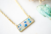 Real Dried Flowers and Resin Necklace, Gold Bar in Pink Mint Blue