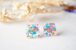 Real Dried Flowers and Resin Square Stud Earrings in Party Mix