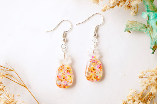 Real Dried Flowers and Resin Earrings, Pineapples in Yellow and Orange Mix