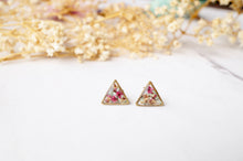 Real Dried Flowers and Resin Triangle Stud Earrings in Baby Blue Magenta White