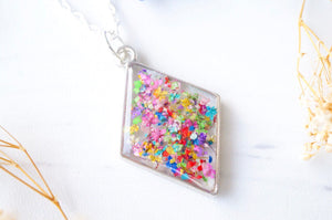 Real Pressed Flower and Resin Necklace Silver Diamond in Party Mix