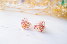 Real Dried Flowers and Resin Heart Stud Earrings in Pink Orange White