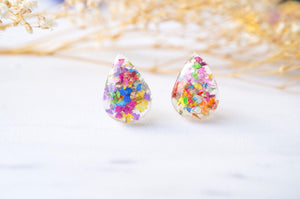 Real Dried Flowers and Resin Teardrop Stud Earrings in Party Mix