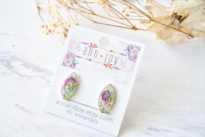 Real Dried Flowers and Resin Eye Stud Earrings in Jewel Mix