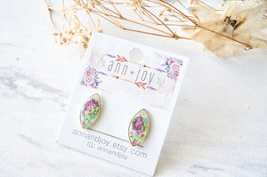 Real Dried Flowers and Resin Eye Stud Earrings in Purple Mix
