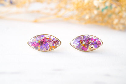 Real Dried Flowers and Resin Eye Stud Earrings in Purple Mix