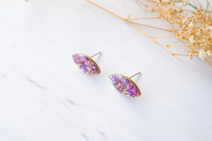 Real Dried Flowers and Resin Eye Stud Earrings in Purple Mix