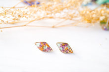 Real Dried Flowers and Resin Diamond Stud Earrings in Purple Pink Orange Mint