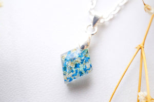 Real Dried Flowers in Diamond Resin Necklace in Blues