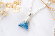 Real Dried Flowers in Triangle Resin Necklace in Blue Mint