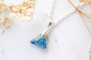 Real Dried Flowers in Triangle Resin Necklace in Blue Mint