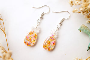 Real Dried Flowers and Resin Earrings, Pineapples in Yellow and Orange Mix