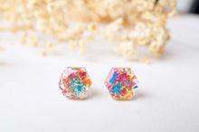 Real Dried Flowers and Resin Hexagon Stud Earrings in Party Mix
