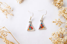 Real Dried Flowers and Resin Earrings, Silver Triangle Drops in Orange Blue Red
