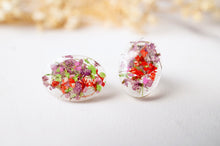 Real Dried Flowers and Resin Oval Stud Earrings in Purple Pink Red Green