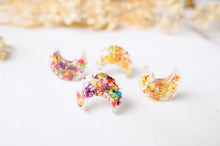 Real Dried Flowers and Resin Moon Stud Earrings in Party Mix