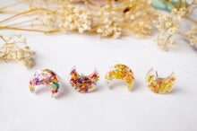 Real Pressed Flowers and Resin Celestial Moon Stud Earrings in Party Mix