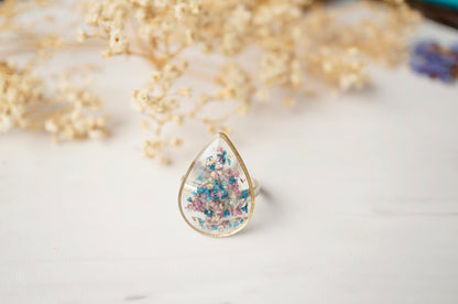 Real Pressed Flower and Resin Ring in Purple and Blue