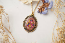Real Pressed Flower and Resin Gold Necklace, Rose Gold in Pink Yellow Blue Red