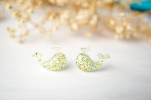 Real Dried Flowers and Resin Whale Stud Earrings in Yellow and Mint