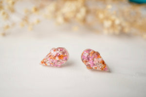 Real Dried Flowers and Resin Ice Cream Cone Earrings in Pinks and Orange