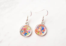 Real Dried Flowers and Resin Earrings, Silver Circle Drops in Party Mix