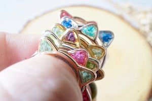 Real Pressed Flowers and Resin Cat Ring in Rose Gold and Teal
