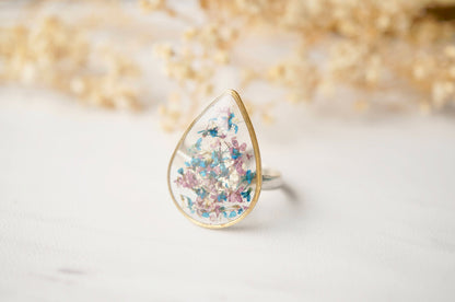 Real Pressed Flower and Resin Ring in Purple and Blue