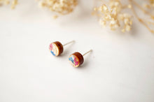 Real Dried Flowers and Resin on Wood Stud Earrings in Pink and Blue