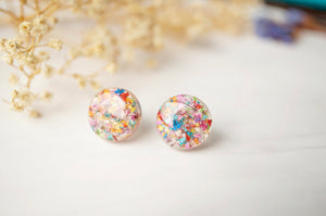Real Dried Flowers and Resin Circle Stud Earrings in Party Mix