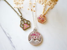 Real Dried Flowers in Resin, Silver Mountain Necklace in Pink and White